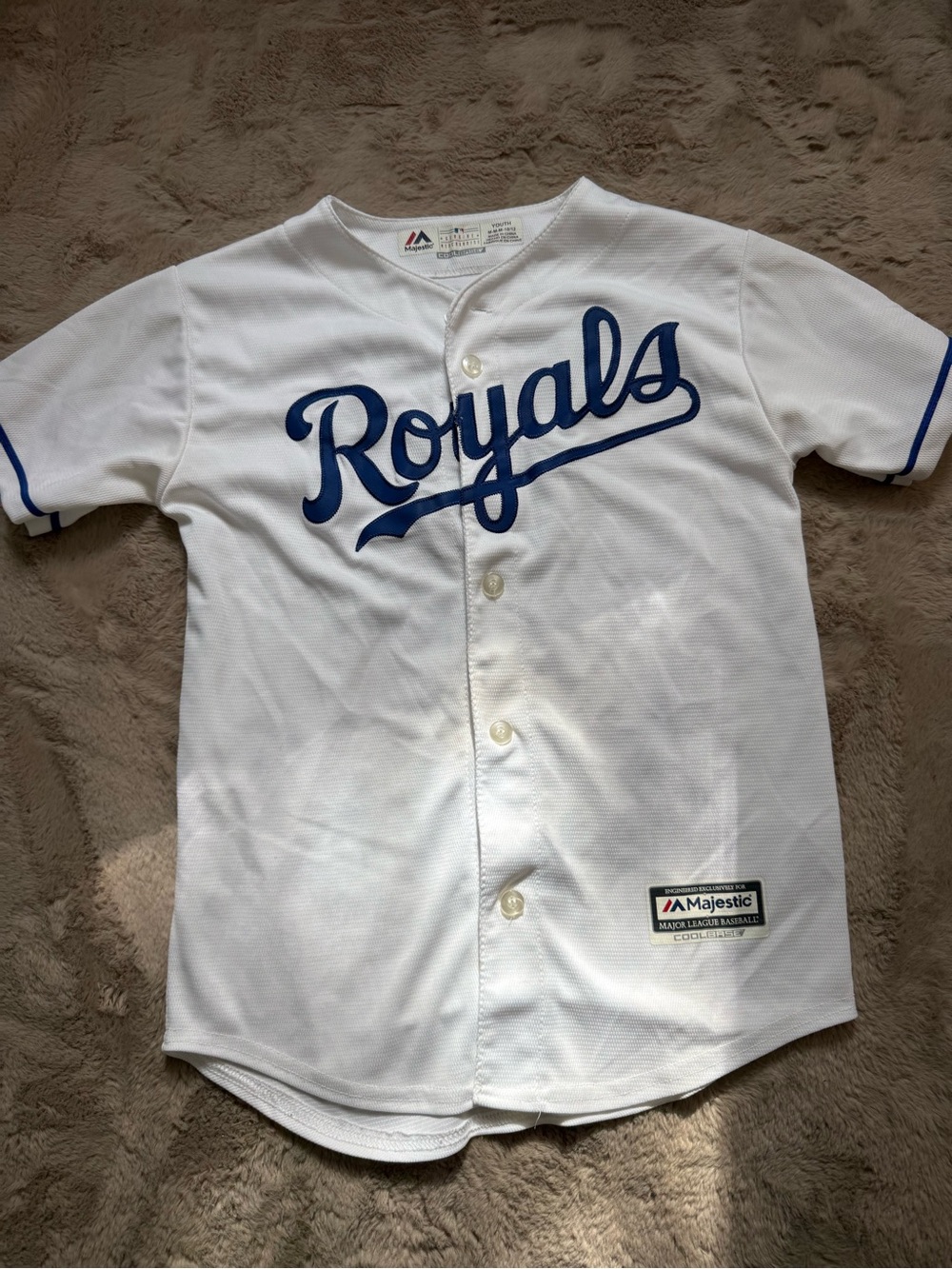 Majestic White & Blue Royals Kids Baseball Jersey
